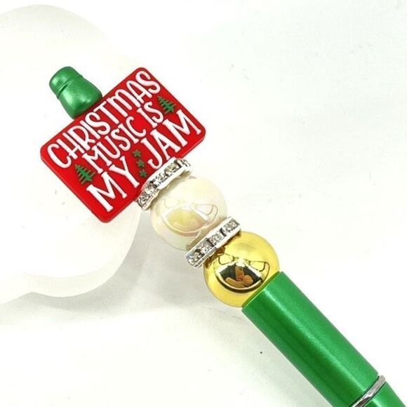 Christmas tree handmade pen NEW beads rhinestone bling red white green silver - Picture 5 of 5